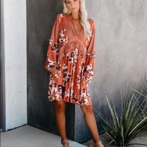 Vici long sleeve orange floral boho dress